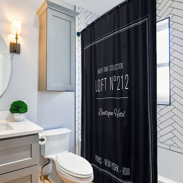 Evideco Neo Retro Writing Design Extra Long Polyester Shower Curtain